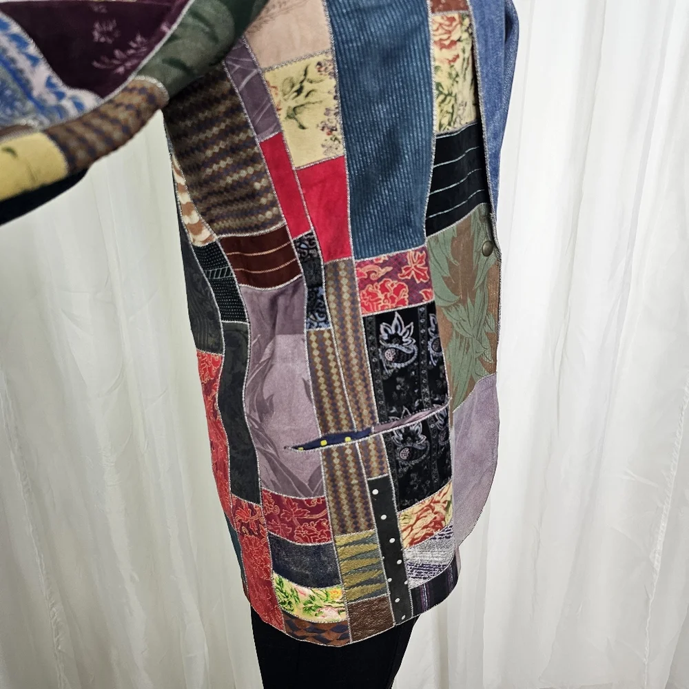 Roberto Cavalli Vintage Printed Suede Leather & Denim Patchwork Jacket 1980s - Picture 5 of 15